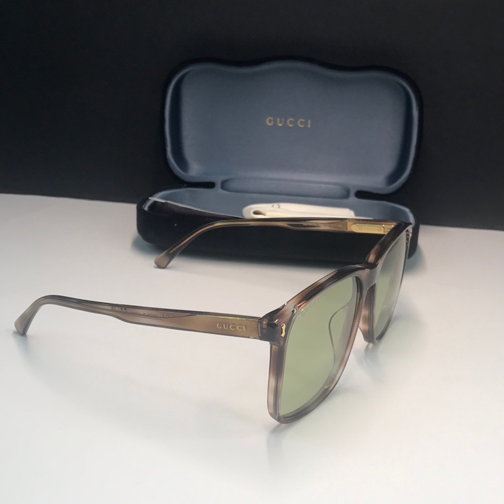 Gucci New Authentic GG1041S 004 Brown Sunglasses with Green Lenses - Picture 7 of 14